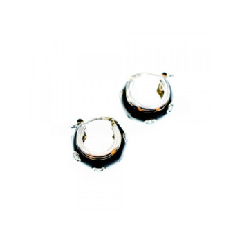 925 Sterling Silver Black Enamel & CZ Earrings