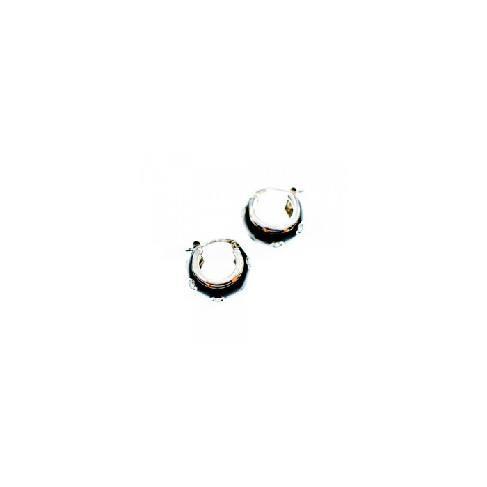 925 Sterling Silver Black Enamel & CZ Earrings
