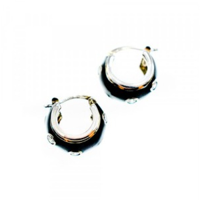 925 Sterling Silver Black Enamel & CZ Earrings