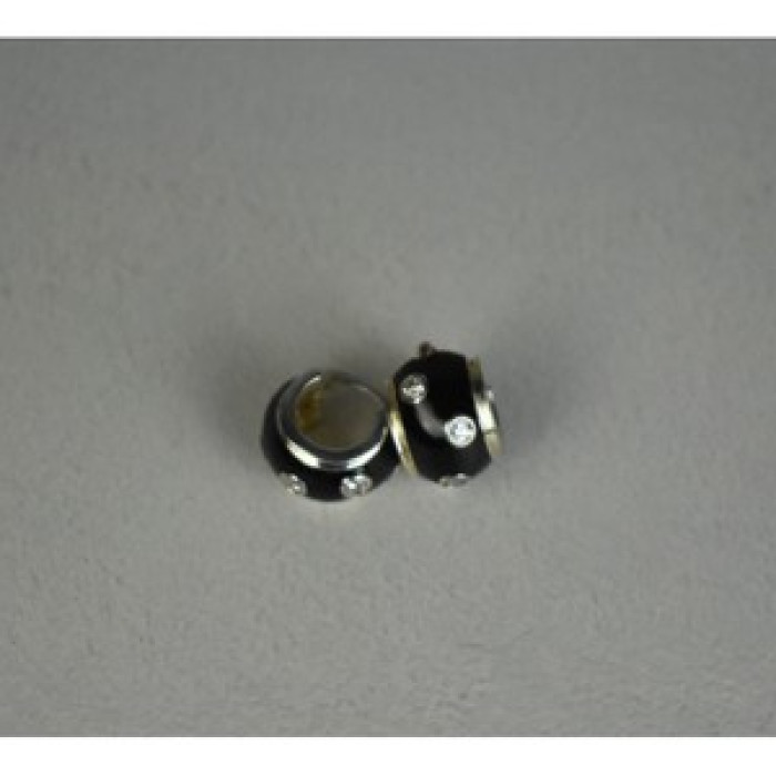 925 Sterling Silver Black Enamel & CZ Earrings