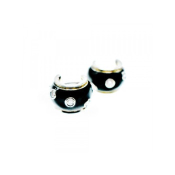 925 Sterling Silver Black Enamel & CZ Earrings