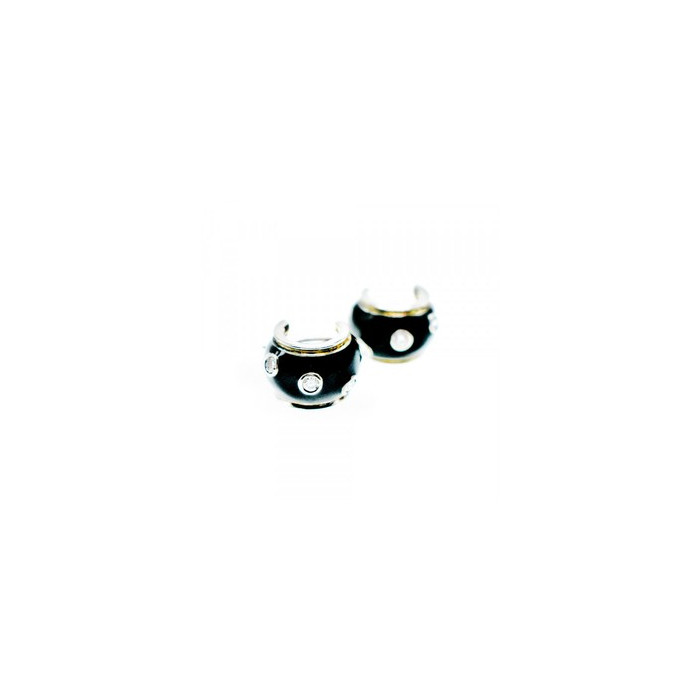 925 Sterling Silver Black Enamel & CZ Earrings