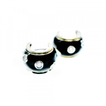 925 Sterling Silver Black Enamel & CZ Earrings