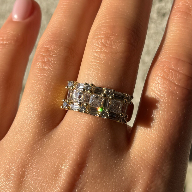 925 Sterling Silver Gold Plated CZ Ring Size 7