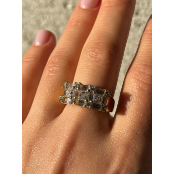 925 Sterling Silver Gold Plated CZ Ring Size 7