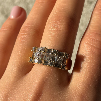 925 Sterling Silver Gold Plated CZ Ring Size 7
