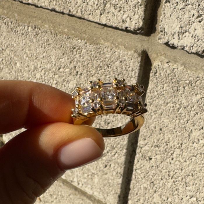 925 Sterling Silver Gold Plated CZ Ring Size 7