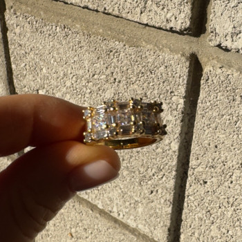 925 Sterling Silver Gold Plated CZ Ring Size 7