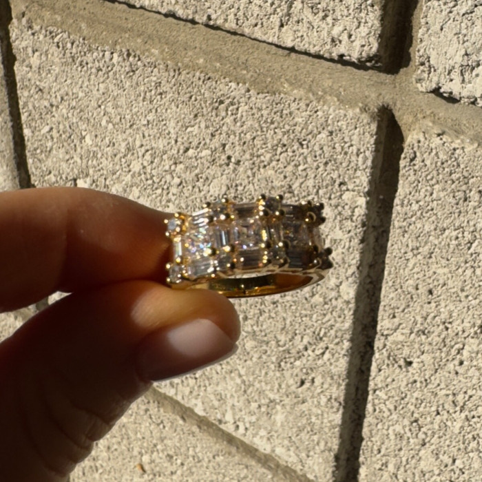 925 Sterling Silver Gold Plated CZ Ring Size 7