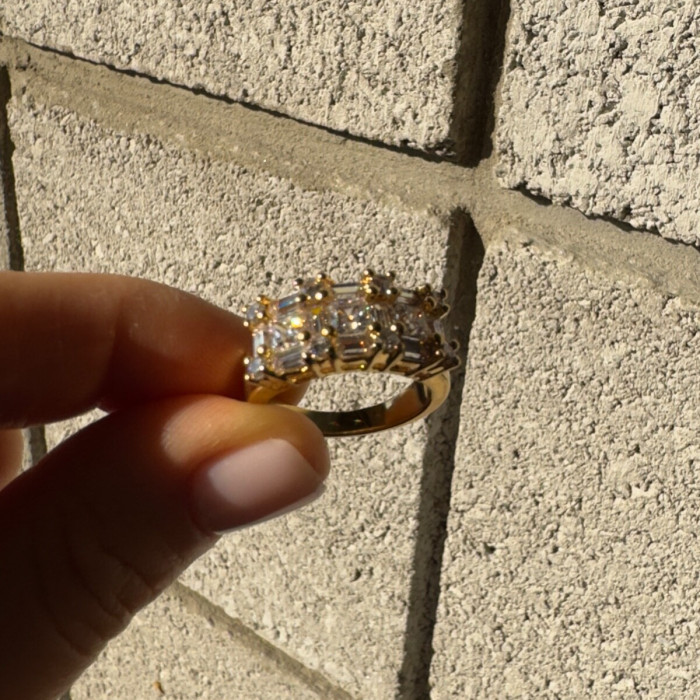 925 Sterling Silver Gold Plated CZ Ring Size 7