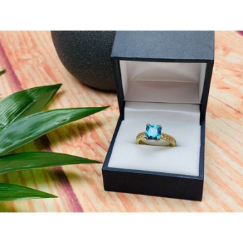 925 Sterling Silver Gold Plated Blue Topaz Ring Size 8