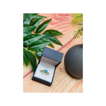 925 Sterling Silver Gold Plated Blue Topaz Ring Size 8