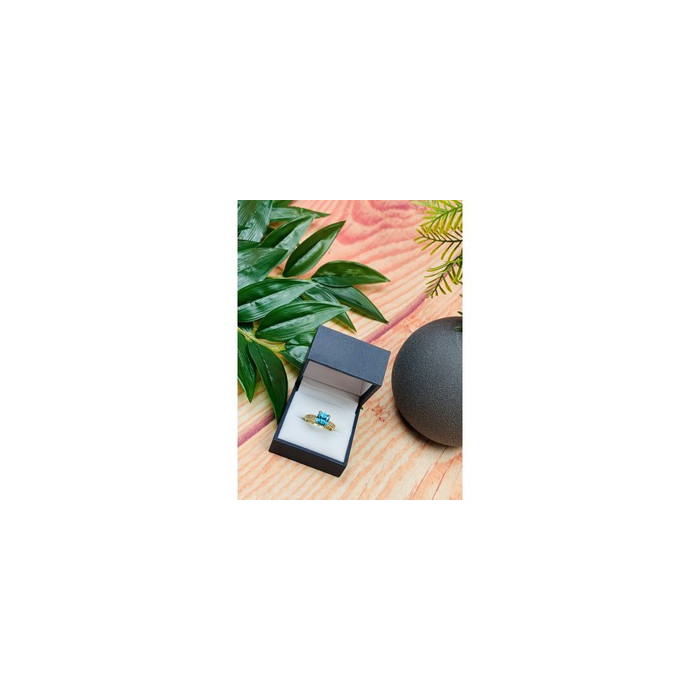 925 Sterling Silver Gold Plated Blue Topaz Ring Size 8