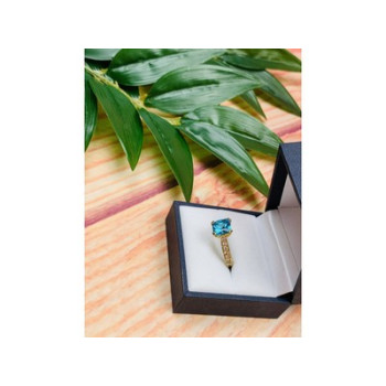 925 Sterling Silver Gold Plated Blue Topaz Ring Size 8