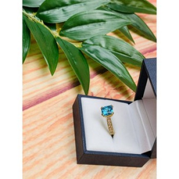 925 Sterling Silver Gold Plated Blue Topaz Ring Size 8