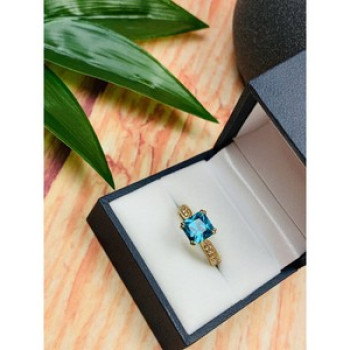 925 Sterling Silver Gold Plated Blue Topaz Ring Size 8