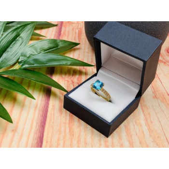 925 Sterling Silver Gold Plated Blue Topaz Ring Size 8