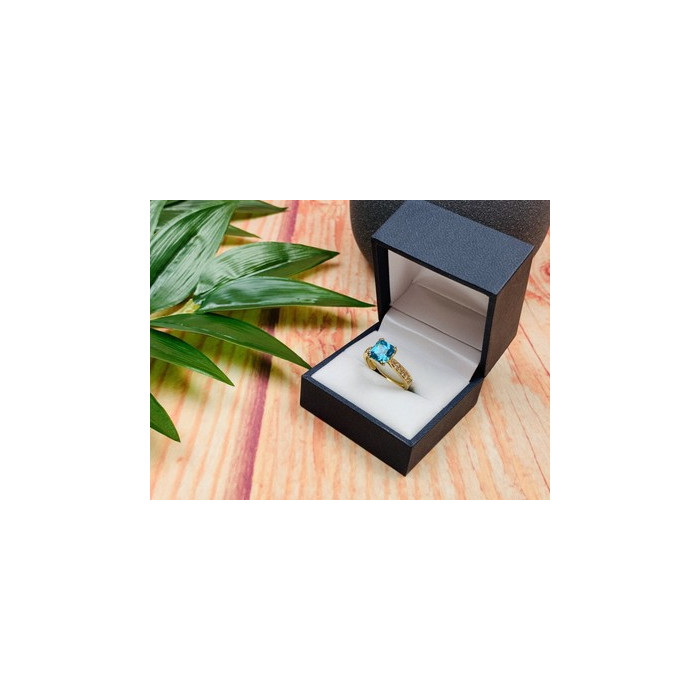 925 Sterling Silver Gold Plated Blue Topaz Ring Size 8