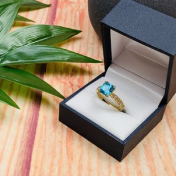 925 Sterling Silver Gold Plated Blue Topaz Ring Size 8
