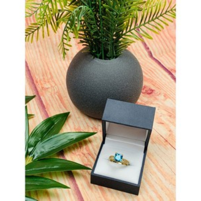 925 Sterling Silver Gold Plated Blue Topaz Ring Size 8