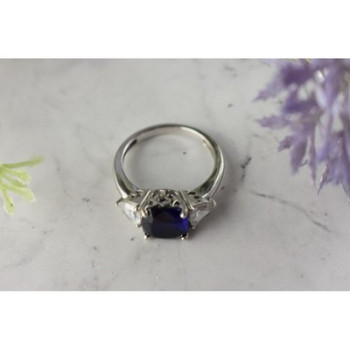 925 Sterling Silver Sapphire & CZ Ring Size 6.5
