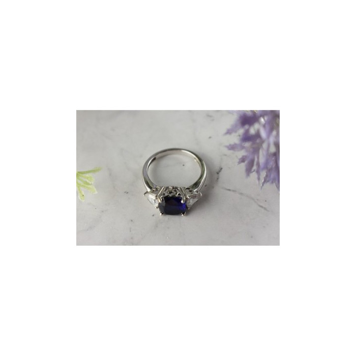 925 Sterling Silver Sapphire & CZ Ring Size 6.5