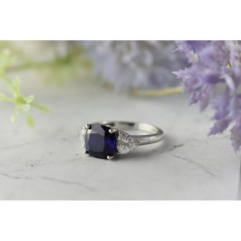 925 Sterling Silver Sapphire & CZ Ring Size 6.5