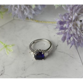 925 Sterling Silver Sapphire & CZ Ring Size 6.5