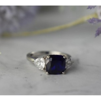 925 Sterling Silver Sapphire & CZ Ring Size 6.5