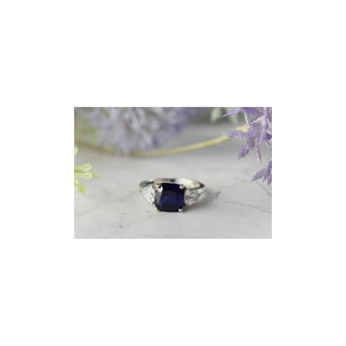 925 Sterling Silver Sapphire & CZ Ring Size 6.5