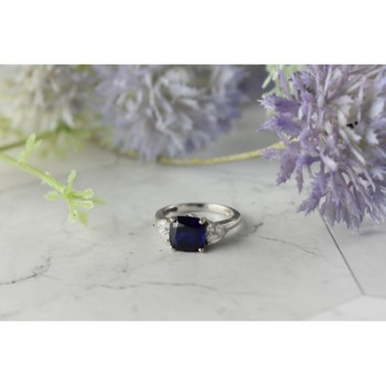 925 Sterling Silver Sapphire & CZ Ring Size 6.5