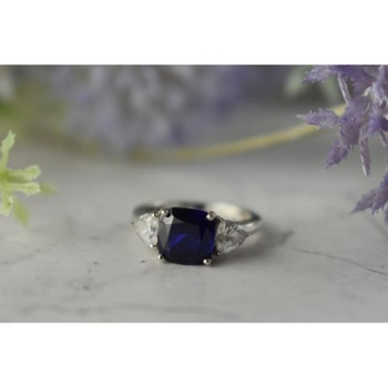 925 Sterling Silver Sapphire & CZ Ring Size 6.5