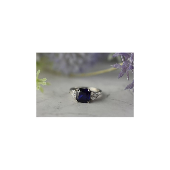 925 Sterling Silver Sapphire & CZ Ring Size 6.5