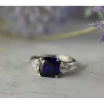 925 Sterling Silver Sapphire & CZ Ring Size 6.5