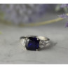 925 Sterling Silver Sapphire & CZ Ring Size 6.5