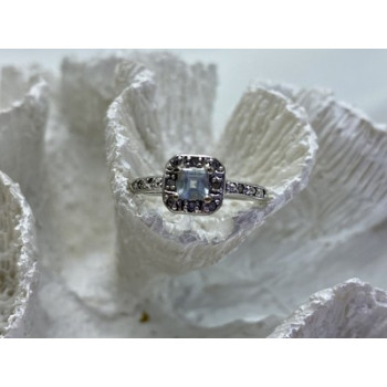 925 Sterling Silver Aquamarine & CZ Ring Size 6.5