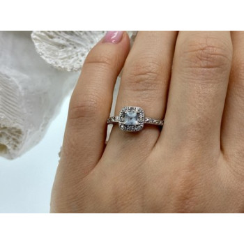 925 Sterling Silver Aquamarine & CZ Ring Size 6.5