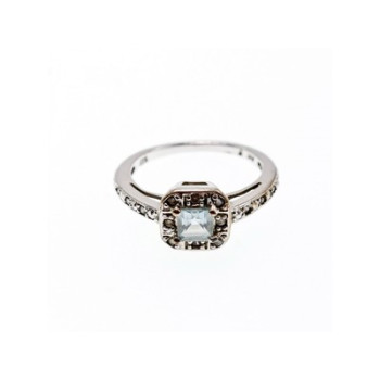 925 Sterling Silver Aquamarine & CZ Ring Size 6.5