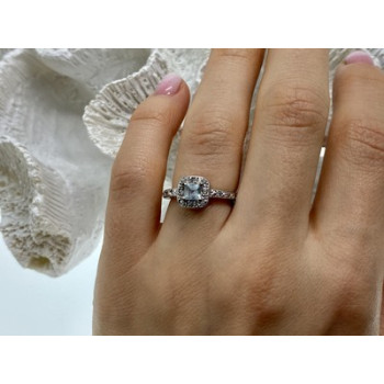 925 Sterling Silver Aquamarine & CZ Ring Size 6.5