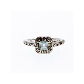 925 Sterling Silver Aquamarine & CZ Ring Size 6.5