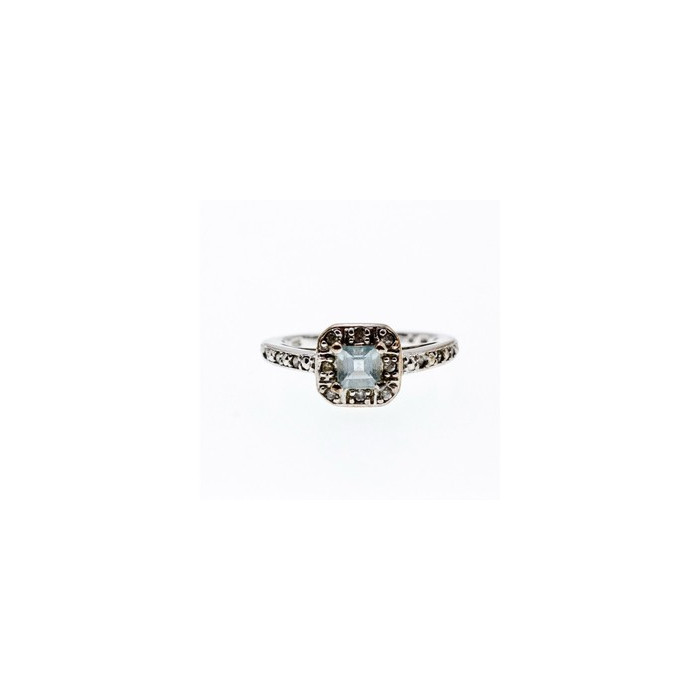 925 Sterling Silver Aquamarine & CZ Ring Size 6.5