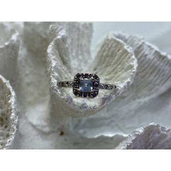 925 Sterling Silver Aquamarine & CZ Ring Size 6.5