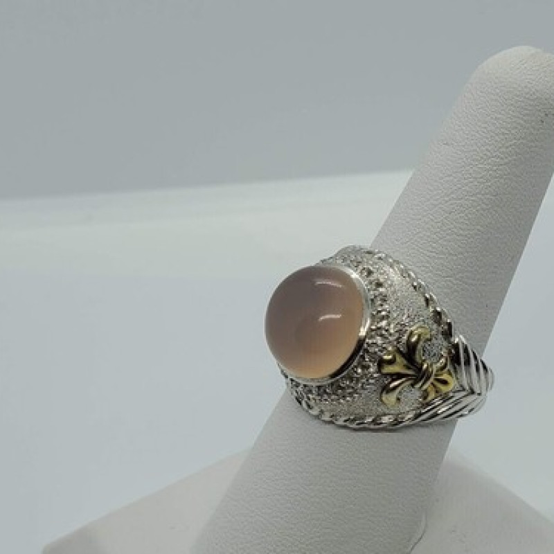 925 Sterling Silver Rose Quartz & Beryl Ring Size 8