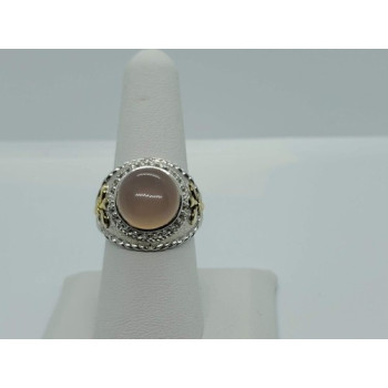 925 Sterling Silver Rose Quartz & Beryl Ring Size 8