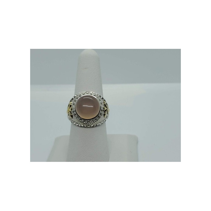 925 Sterling Silver Rose Quartz & Beryl Ring Size 8