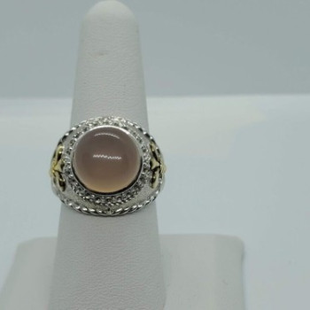 925 Sterling Silver Rose Quartz & Beryl Ring Size 8