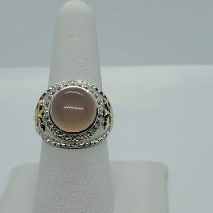 925 Sterling Silver Rose Quartz & Beryl Ring Size 8