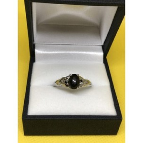 925 Sterling Silver Black Nephrite ( Jade ) Ring Size 9