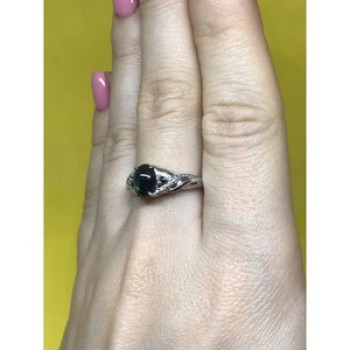 925 Sterling Silver Black Nephrite ( Jade ) Ring Size 9