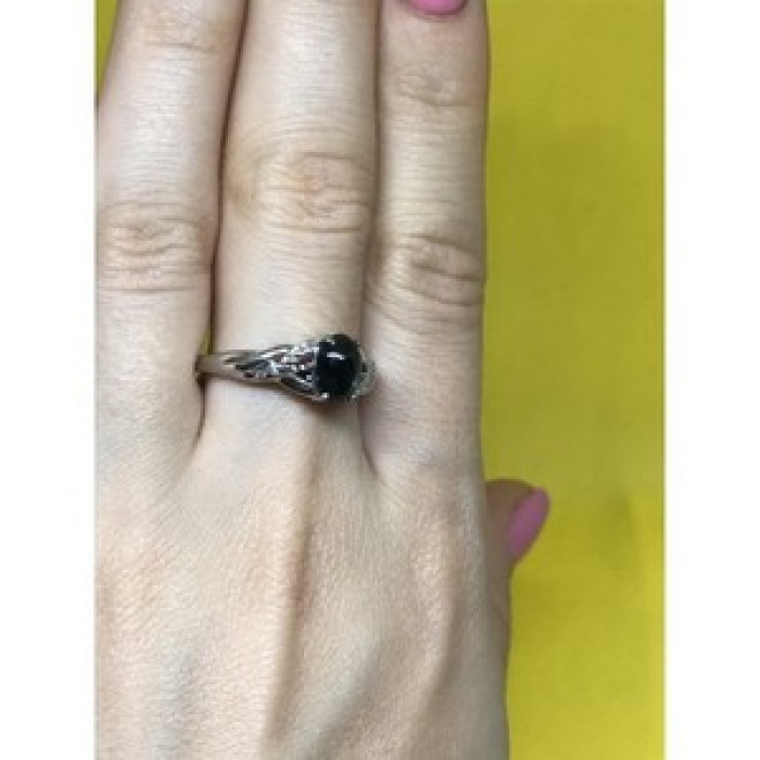 925 Sterling Silver Black Nephrite ( Jade ) Ring Size 9